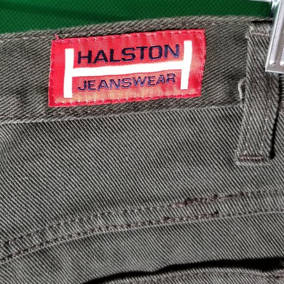 Halston Jeanswear Olive Green Copped Jeans Women's Size 14 Retro Streetwear - Picture 3 of 4